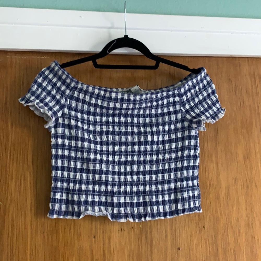 Checkered off the shoulder top